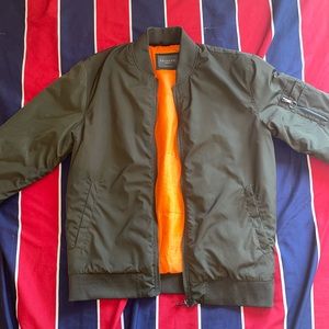 Primark Forest Green Bomber Jacket with Orange Lining